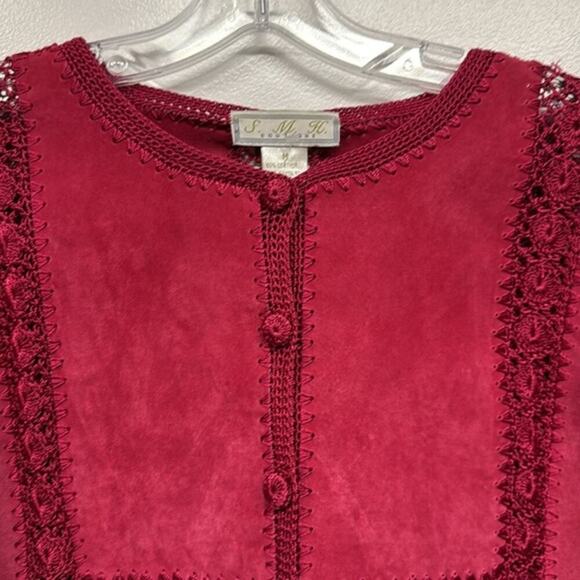 SMH Boutique Red Leather Crocheted Holiday BohoTop Size‎ Medium (M) - Picture 8 of 8